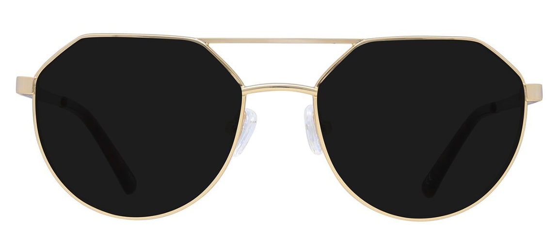 Angular golden metal sunglasses with a double bridge