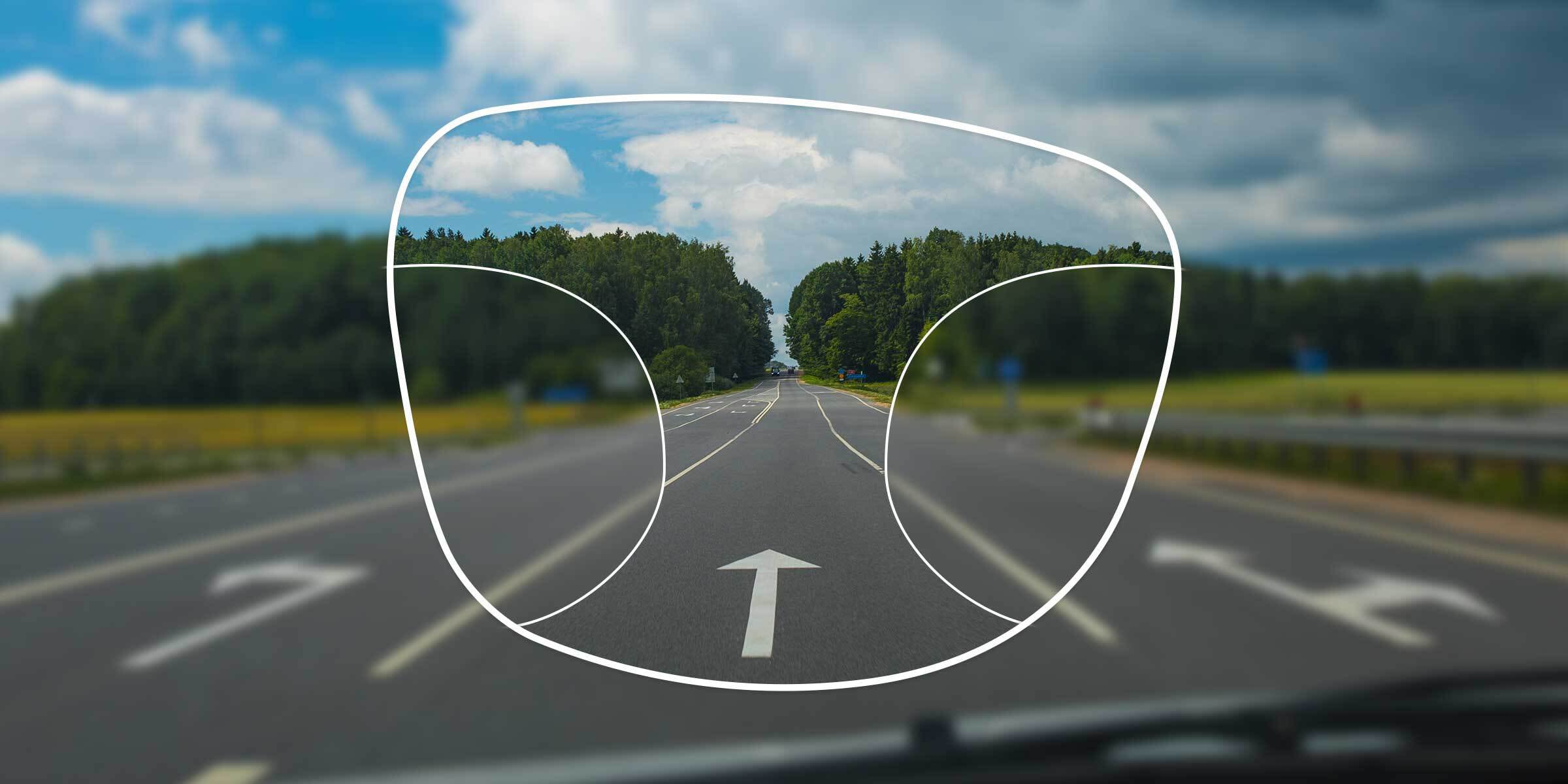 View of a motorway from the driver's seat through a varifocal elite HD lens
