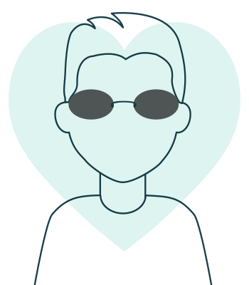 Illustration of a heart-shaped face wearing oval sunglasses