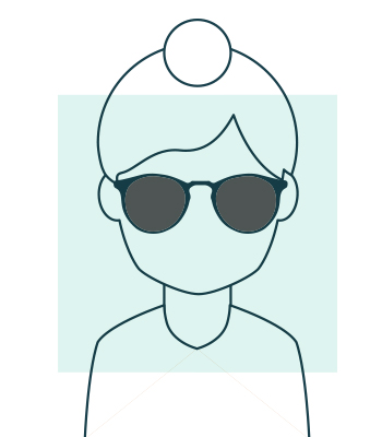 Illustration of a square face wearing round sunglasses