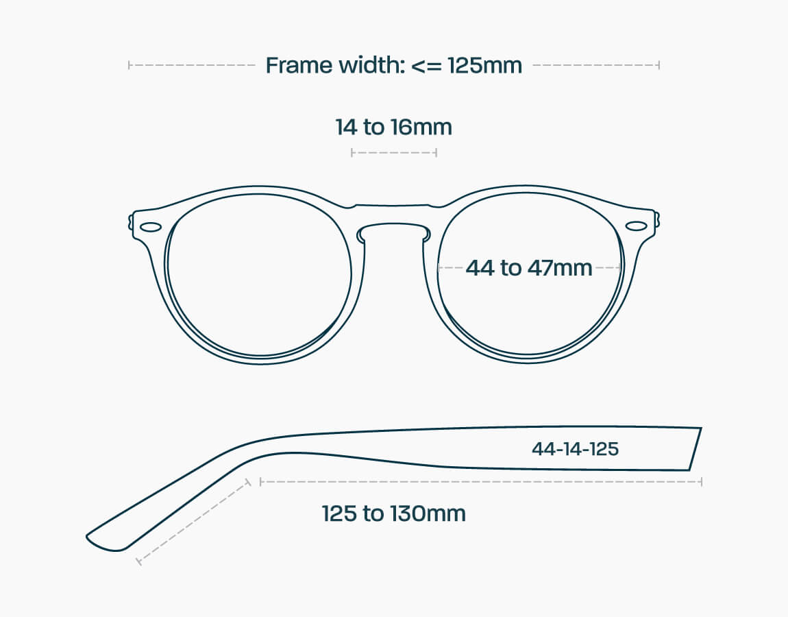 Measurements of a small glasses frame
