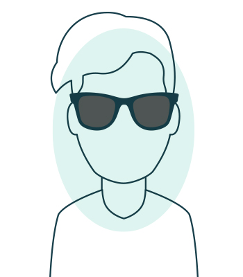 Illustration of an oblong face wearing Wayfarer sunglasses