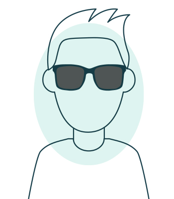 Illustration of an oval face wearing square sunglasses