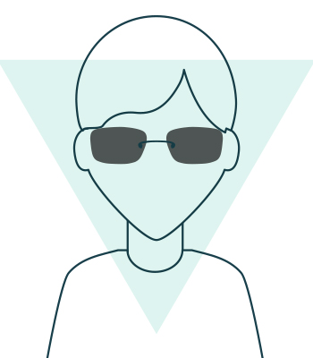 Illustration of a triangular face wearing rimless sunglasses