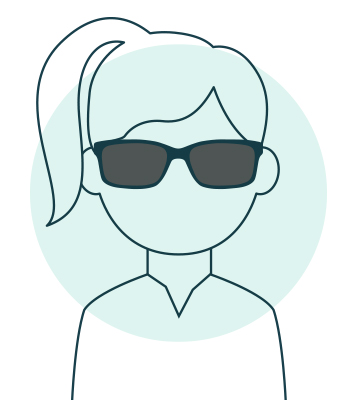 Illustration of a round face wearing rectangular sunglasses