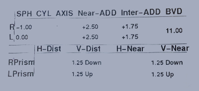 Intermediate store glasses prescription