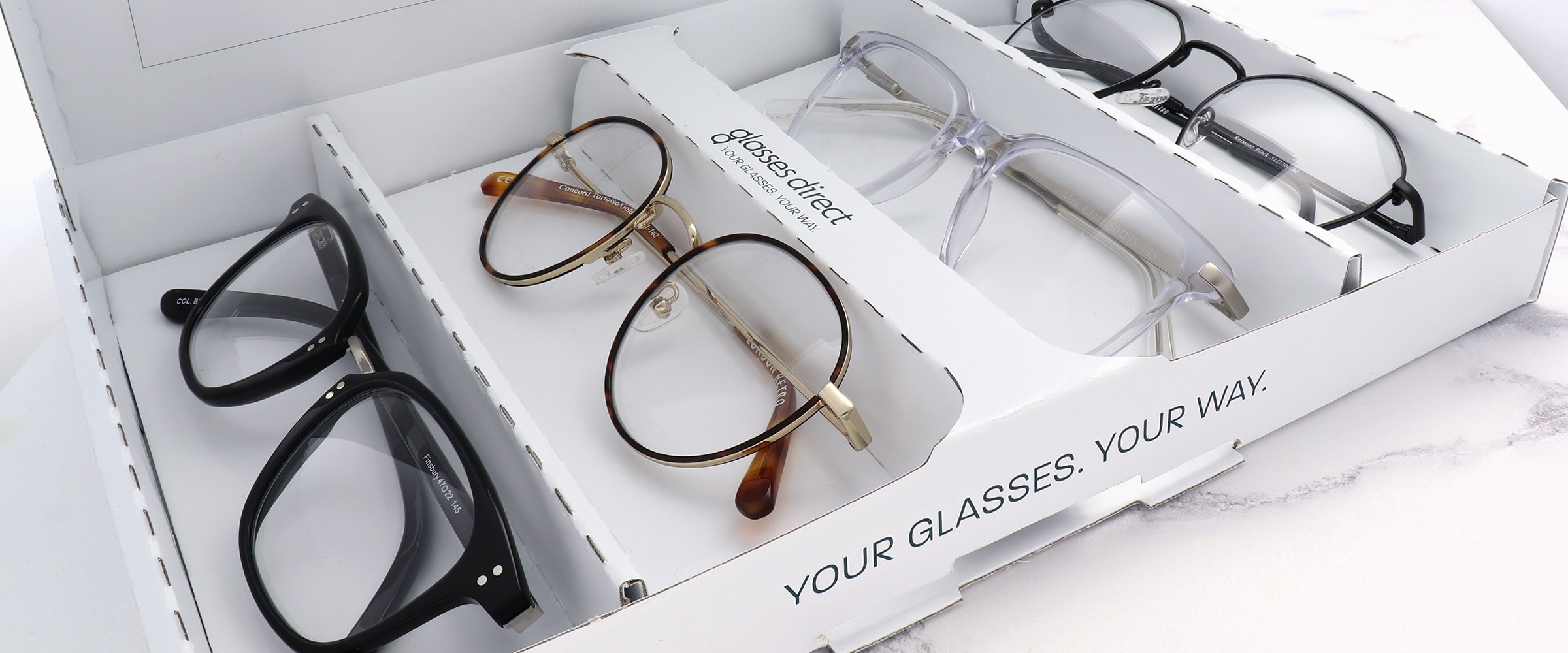 Frames in a Glasses Direct home trial box