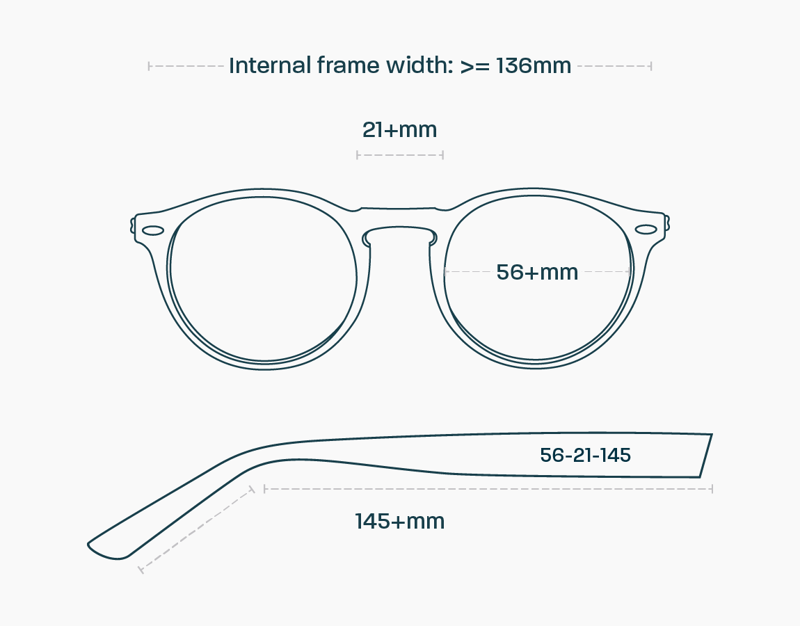 Measurements of an extra large glasses frame