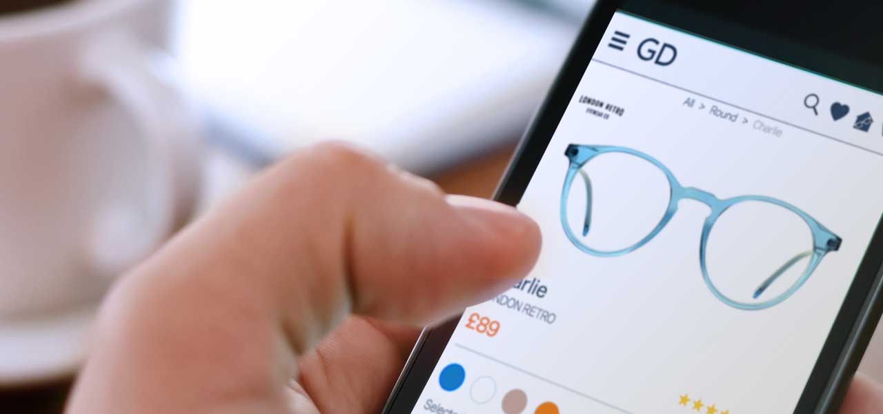 Glasses Direct website being viewed on a mobile phone