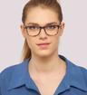 Grey/ Blue Havana Glasses Direct Drew Rectangle Glasses - Modelled by a female