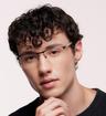 Matte Brown / Twill Silver harrington Jeffrey Rectangle Glasses - Modelled by a male