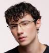 Matte Gunmetal / Twill Silver harrington Jeffrey Rectangle Glasses - Modelled by a male