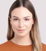 Matte Gold London Retro Azalea Square Glasses - Modelled by a female