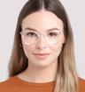 Shiny Crystal / Silver London Retro Bow Round Glasses - Modelled by a female