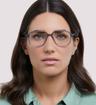 Shiny Crystal Grey London Retro Charing Rectangle Glasses - Modelled by a female