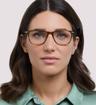Shiny Brown Horn London Retro Clapham Rectangle Glasses - Modelled by a female