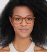 Shiny Honey Havana London Retro Clapham Rectangle Glasses - Modelled by a female