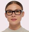 Black London Retro Forest Rectangle Glasses - Modelled by a female