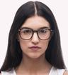 Crystal Green Tartan London Retro Harlesden Round Glasses - Modelled by a female