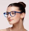 Blue Polaroid PLD D453 Square Glasses - Modelled by a female