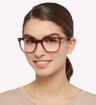 Crystal Dark Pink Scout Giselle Square Glasses - Modelled by a female