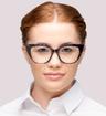 Gloss Crystal Blue/ Tortoise Ted Baker Zowie Square Glasses - Modelled by a female