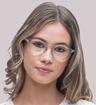 Grey Tom Ford FT5557-B Round Glasses - Modelled by a female