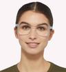 Crystal Tommy Jeans TJ0079 Rectangle Glasses - Modelled by a female