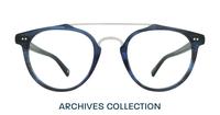 Havana Blue / Silver London Retro Keaton Round Glasses - Front