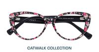 Shiny Black Flower Scout Frida Cat-eye Glasses - Flat-lay